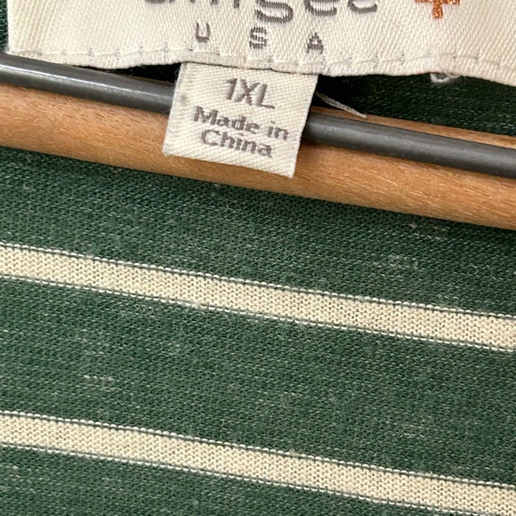 Umgee Green Striped Tunic Dress with Elbow Patches - Picture 6 of 7